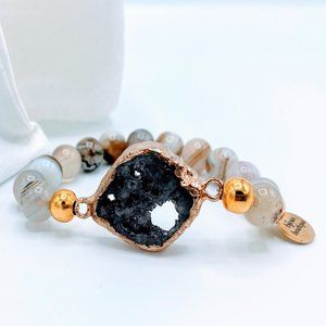 Natural Agate Slice Druzy Geode Quartz Bracelet